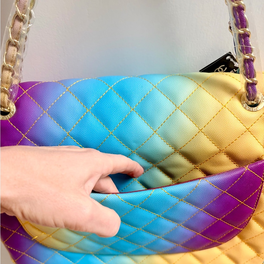Gradient Quilted Shoulder Bag in Yellow Blue Purple - Designer Style - Picture 3 of 13